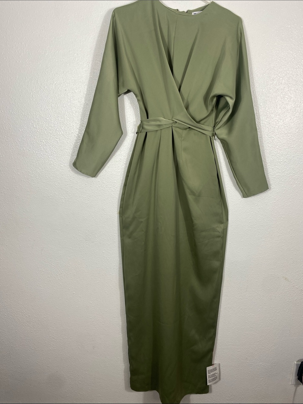 ASOS Sage Green Long Sleeve Twist-Waist Maxi Dress Size 4 US - Picture 3 of 15